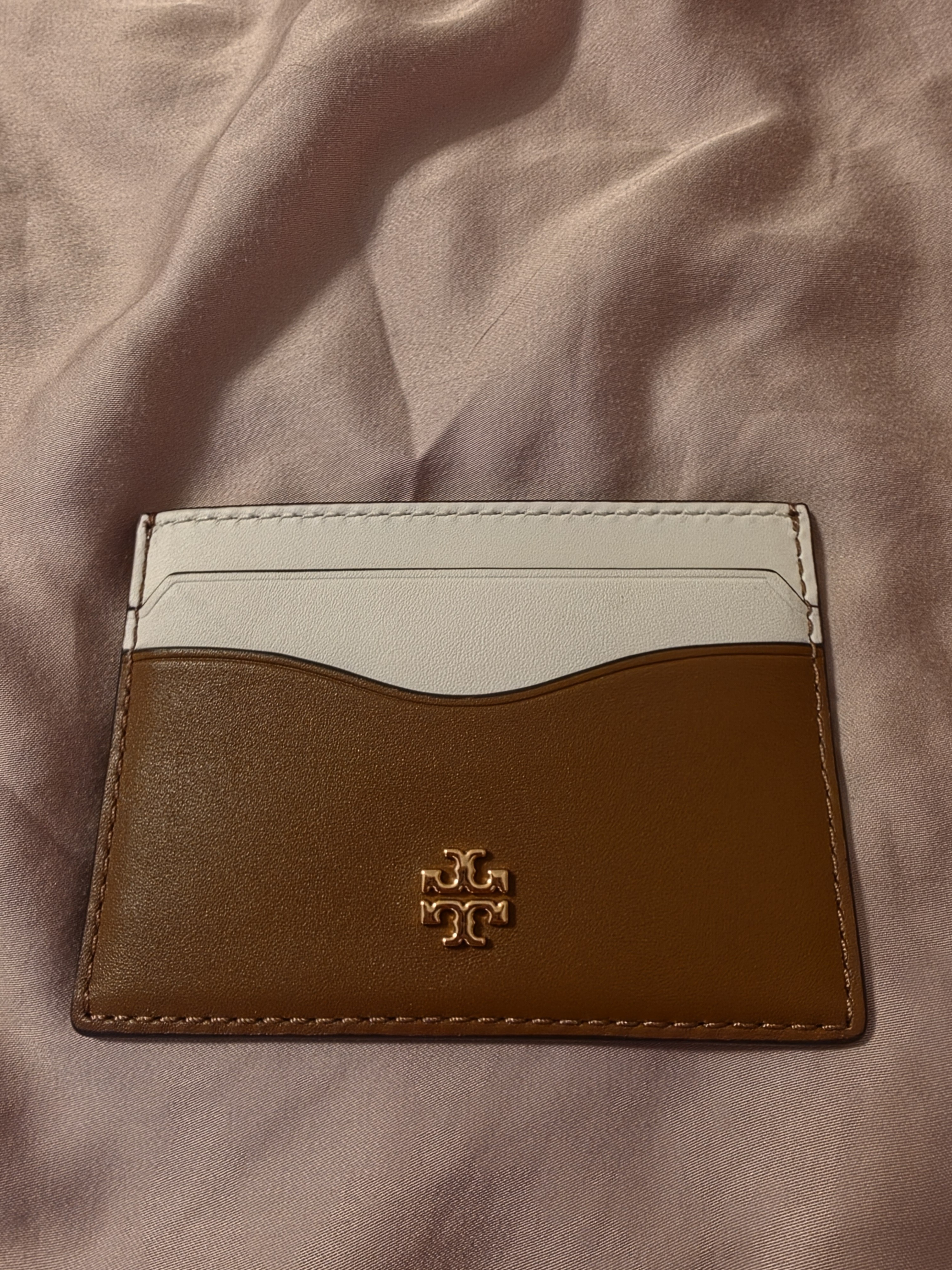 Tory Burch TwoTone Leather Card Holder In Brown  Cream
